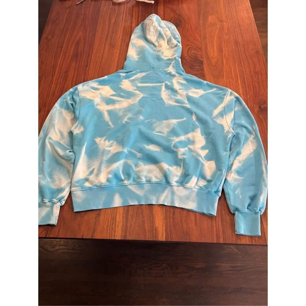 MNML Men’s Blue White Tie Dye Long Sleeve Pullover Sweatshirt Hoodie Size Small